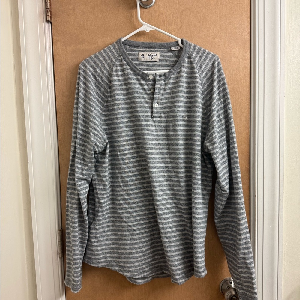 Original Penguin Gray and White Striped Henley